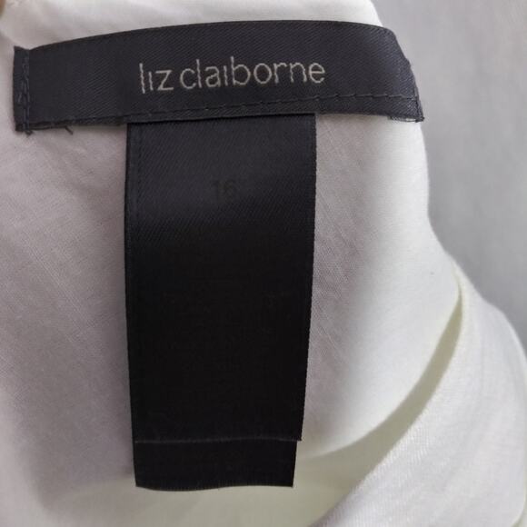 Liz Claiborne White Linen Midi Eyelet Trim Sleeveless Beachy Wedding Dress Sz 16 - Picture 9 of 10